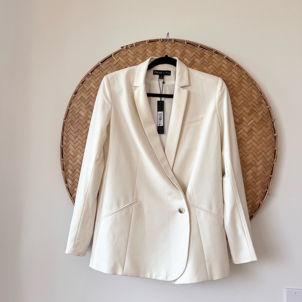 ELIZABETH & JAMES NWT ESSENTIAL VERN LINED BLAZER IN ECRU W/ SHOULDER‎ PADS - Picture 8 of 14